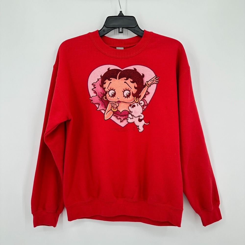Betty Boop Crewneck Sweatshirt Womens Medium Red Cartoon Valentines Day Bright